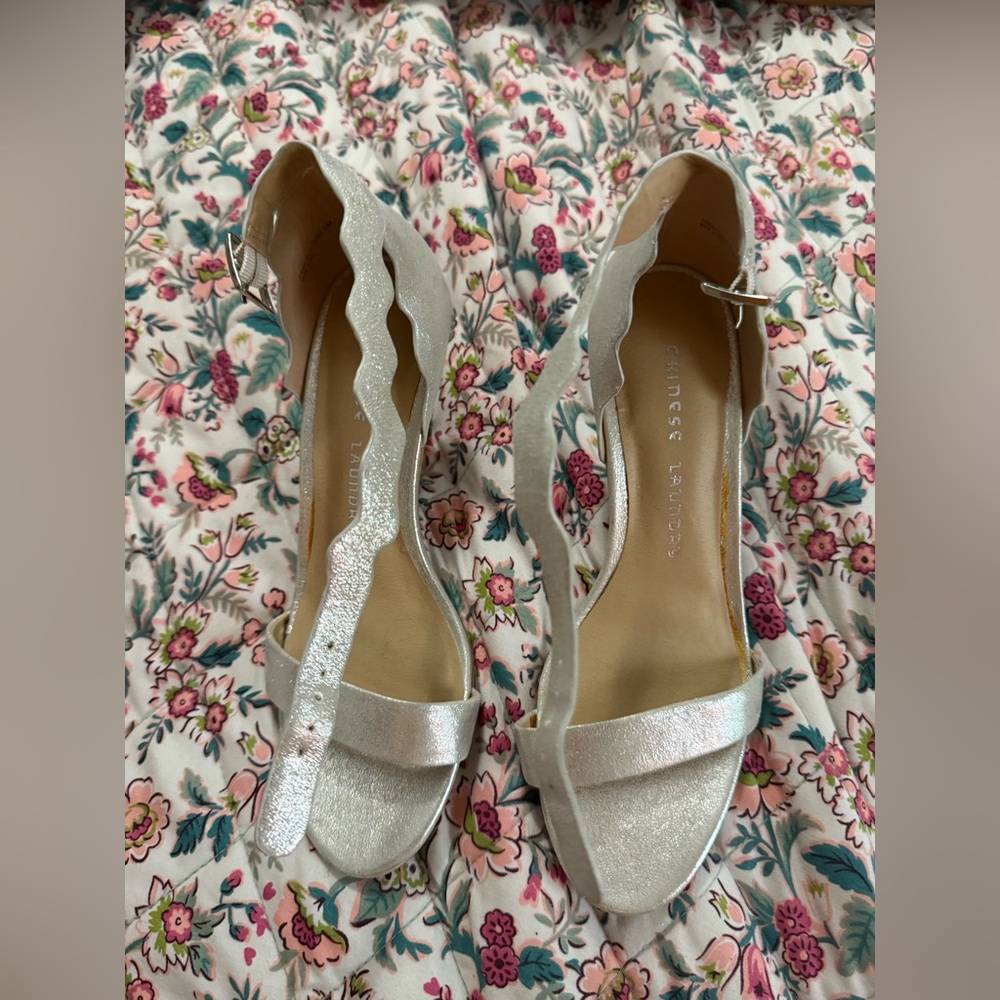 Chinese Laundry Silver Scalloped Ankle-Strap Sandals - Women